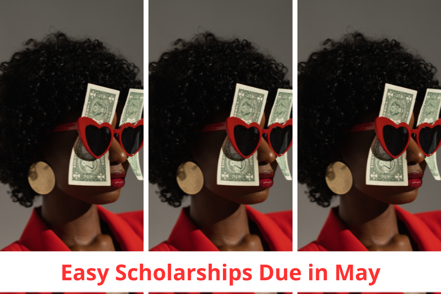 College student with dollar bills hanging out of her sunglasses, scholarship program, related field, trade school, incoming freshmen, college scholarships, financial support, easy scholarships, scholarships due in May, scholarships with May deadlines, high school graduates, free application