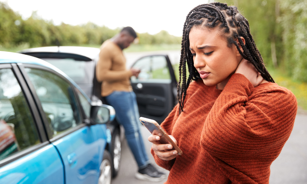 A female in her 20s was in a car accident with a male in his 20s and they are waiting on the tow truck, good habits, great deal, young adults, sticker price, car salespeople, detailed information, lower interest rate, advaned safety features, first-time car buyer programs, couple if years, best way, brand new car, realistic budget, pickup trucks, best cars, general rule