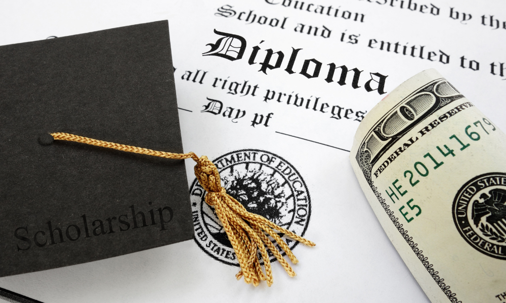 A high school diploma, graduation cap, and scholarship money, undergraduate students, u,s, citizens, academic achievement, alaska native, pacific islander, hispanic, latinx, latino, native american, black students, college education, graduate degrees, merit-based scholarships, sophomore years