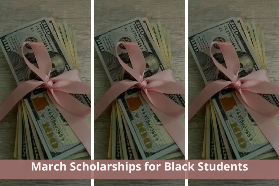Wads of $100 bills representing money won from scholarships with March deadlines