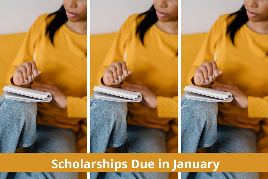 A college student is sitting in her dorm room applying for scholarships due in January, scholarships with January deadlines, scholarships for college freshmen, scholarships for college sophomores, scholarships for college juniors, scholarships college for seniors, scholarships for graduate students, scholarships for undergraduate students, scholarships for HACU students, scholarships for HBCU students, scholarships with upcoming deadlines, winter scholarships