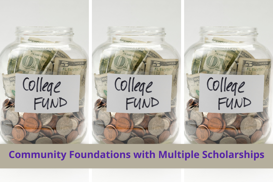 A jar with college funds won from community foundations with multiple scholarships. These foundations include Hawaii Community Foundation scholarships, Hamilton community foundation scholarships, and Arizona community foundation scholarships