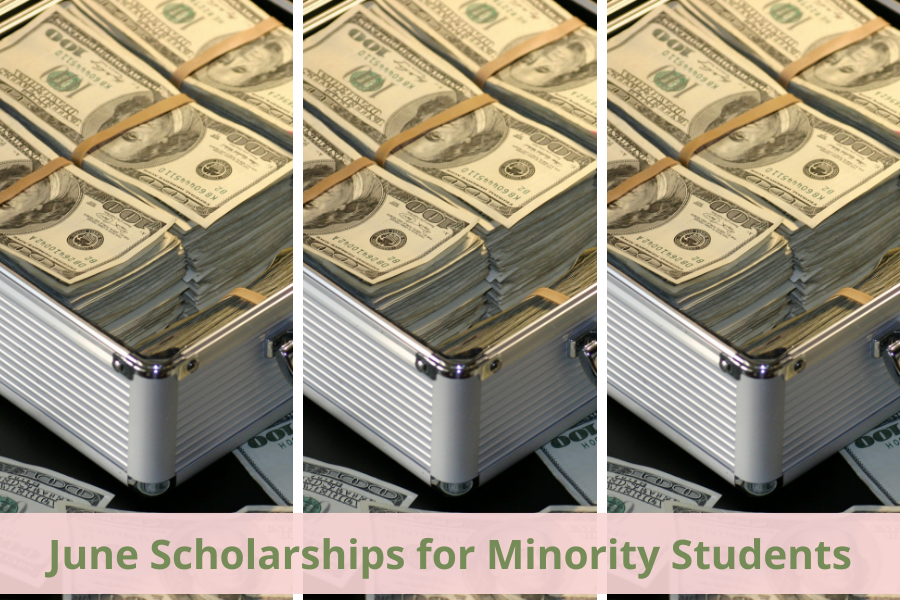 A college senior has a briefcase is full of scholarship money. The student is currently looking for scholarship opportunities for graduate school and possibly law school. The college student is looking through the list of June scholarships for minority students, low income students, and first generation students