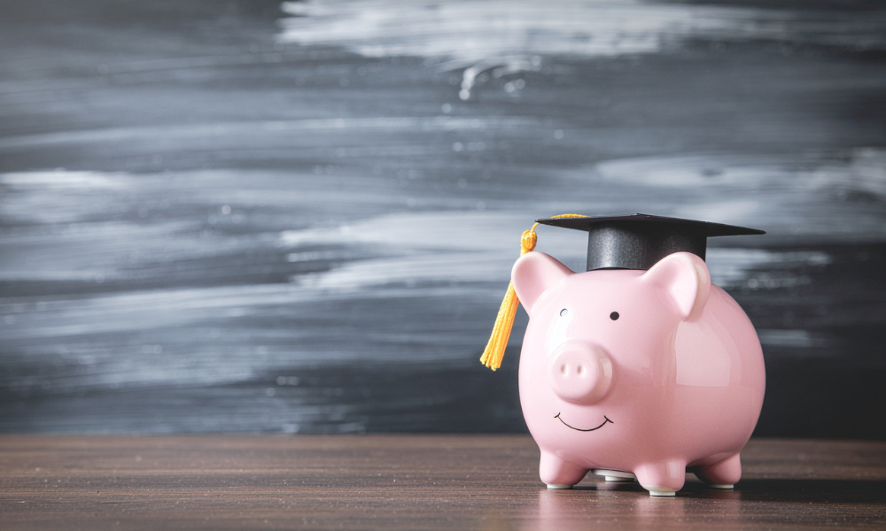 A college student is taking some of her college savings out of her piggy bank to help pay for college. She also plans on applying to June scholarships and several over scholarships over her summer break.
