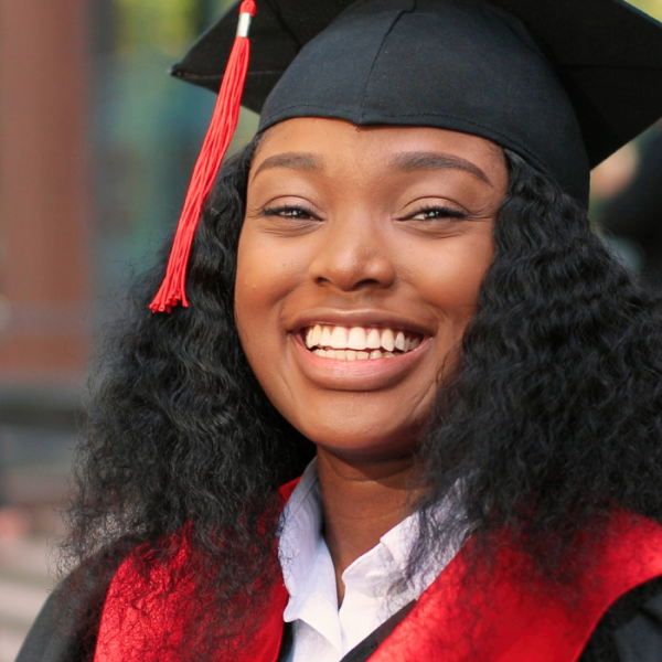 Female African American in graduation gown and cap, high school students, financial need, high school seniors, college scholarships, scholarship application, scholarship program