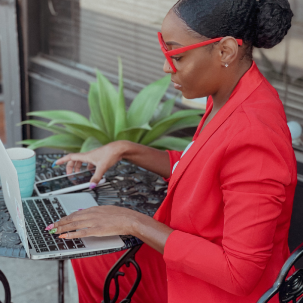 Female college student is on her laptop applying for pipeline